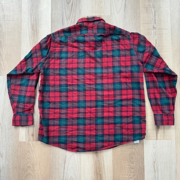 Vintage LL Bean Plaid Flannel Button Down Shirt Red Green Mens Large - Picture 8 of 12